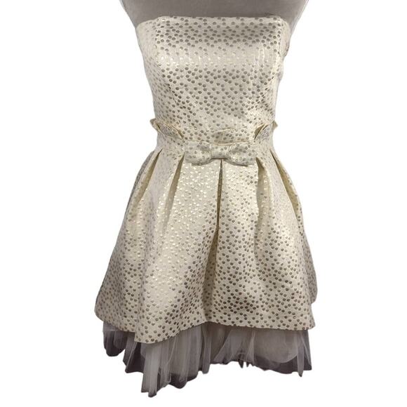 Vintage Betsey Johnson White Gold Polka Dot Strapless Cocktail Party Dress Size4 - Picture 1 of 16